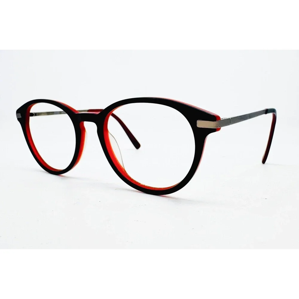 Blackfin Eyeglasses Mens Black Red Round Frame Italy 48-21-140